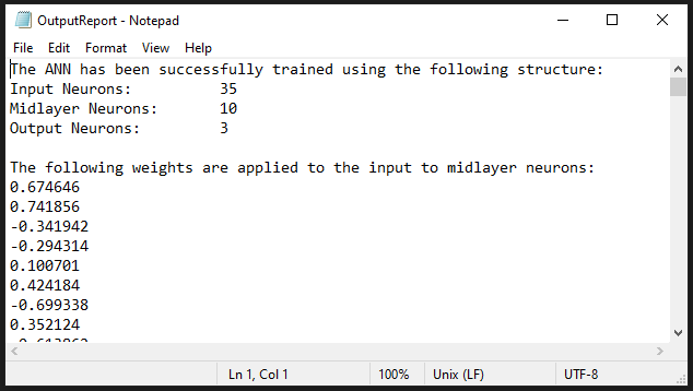 screenshot of the output report